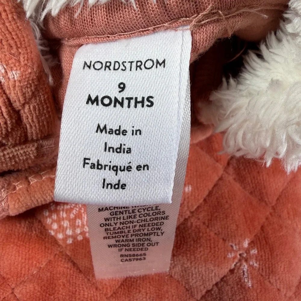 Nordstrom Quilted Velvet Bunting Hooded Bear Ears Baby 9 Months Rose Excellent